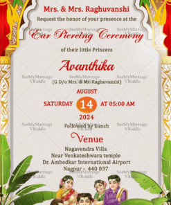 White Gold Traditional Ear Piercing Ceremony Invitation Card Family Illustration