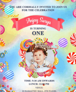 Candy Cake 1st Birthday Invitation Add Photo