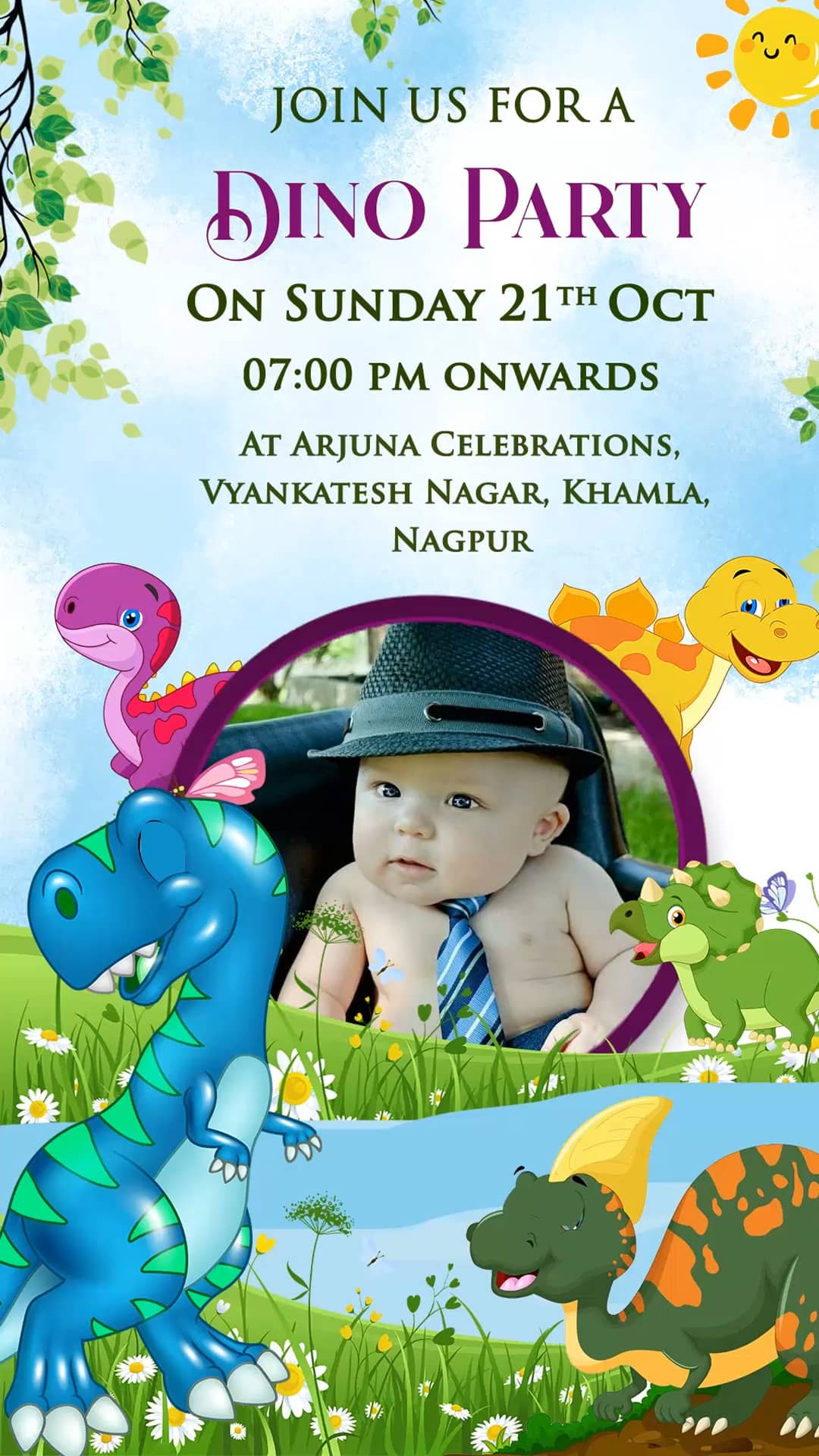 Dino theme Birthday Invitation with Add Photo