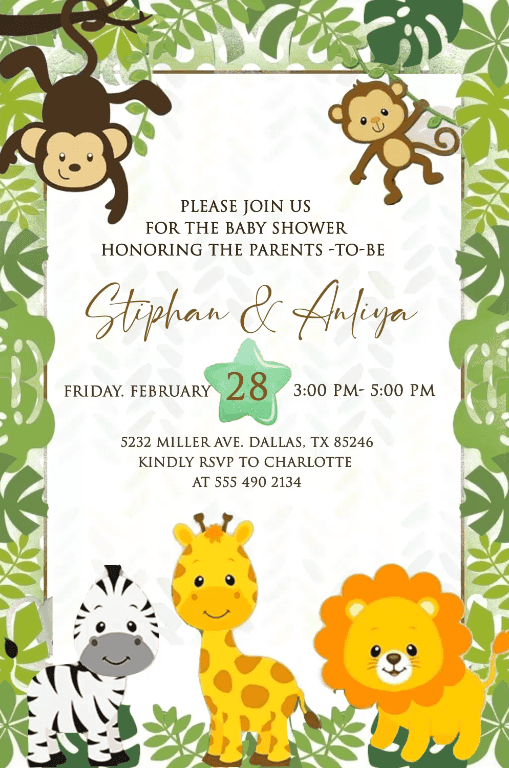 Jungle Theme Baby Shower Invitation