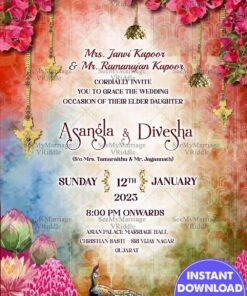 Lotus theme Gujarati Wedding Card with Peacocks