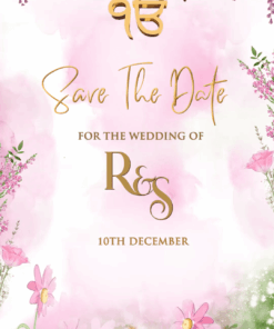 Hanging Florals Save the Date - Pink theme with Couple Caricature