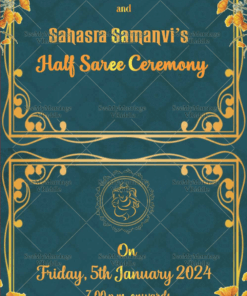 Blue and Gold theme Dhoti and Half Saree Invitation