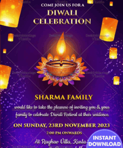 Diwali Diya Celebration Invitation Violet Gold