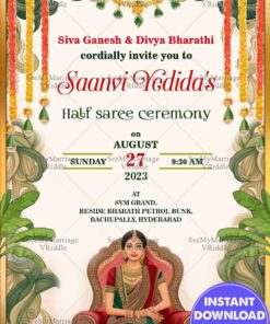 Green and Graceful: Traditional Half Saree Invitation