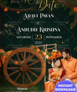 Rustic Charm South Indian Couple Theme Save The Date Invitation