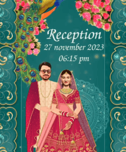Peacock Elegance - Marwari wedding invitation with Baan, Bandhori, Mehendi, Sangeet, Haldi, Tilak, Ring Ceremony, Baraat, Reception event slides