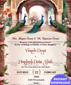 Royal Arch And Peacock Vintage Theme Wedding Card