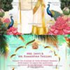 Kerala-themed Wedding Invitation with Delightful Caricature, Majestic Peacock and Florals
