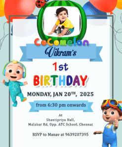Cocomelon Celebration: 1st Birthday Bash Invitation