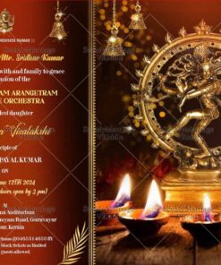 Nataraja Theme Maroon Colored Arengatram Invitation Card With Gold Accents