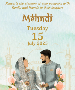 Bismillah Islamic Wedding Invitation Video Cartoon Couple, Illustrated Mosque