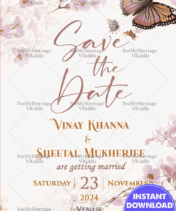 Butterfly Save the Date Invitation in Lavendar hues