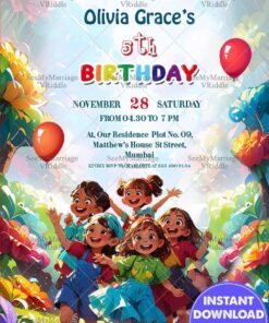 Colorful Background Theme Birthday Invitation Card with Joyful Kids