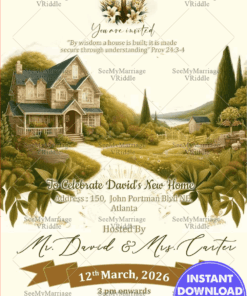 Cream and Green Theme Christian Housewarming Invitation with Countryside background