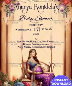 Violet and Sandle theme Baby Shower Invitation with Woman Caricature