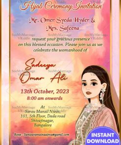 Hijab Celebration: Invitation Card with Girl Illustration on a Pink Background