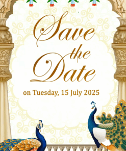 Traditional Hindu Wedding Invite, Peacock Wedding Save The Date With Photo