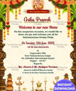 Simple Kerala Theme Housewarming Invitation Card with Arch And Hanging Flower
