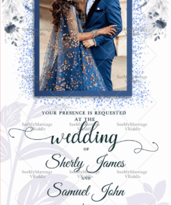 Blue and White theme Wedding Invitation with add photo option