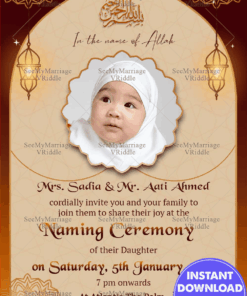 Arch Theme With Hanging Lamp Muslim Naming Ceremony Invitation Card