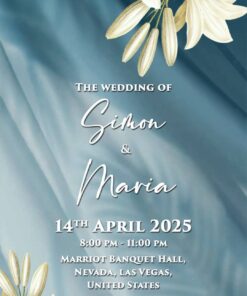 Easter Lillies Modern Wedding Invitation in blue theme