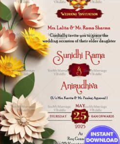 Pink Blossom Wedding Invitation Card in Cream Color Theme