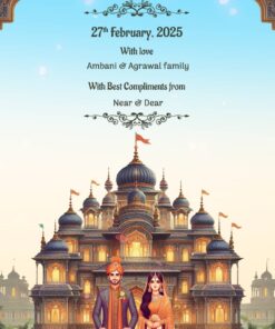 Majestic Palaces - North Indian Wedding Invitation with Couple Caricature - Haldi, Sangeet, Wedding and Reception events