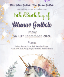 Watercolor Unicorn Theme Birthday Invitation Video