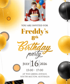 Black And Yellow Balloons Theme Birthday Party Invitation Video With Photo