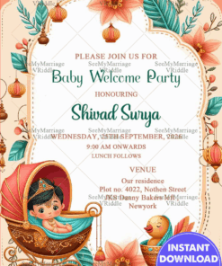 Adorable Baby Welcome Party Invitation with Peach Theme Background