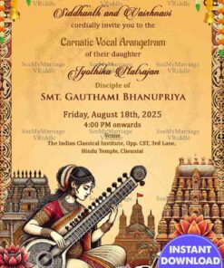 Cultural Carnatic Vocal Performance Invitation with Blooming Lotus Flowers and Golden Theme Background