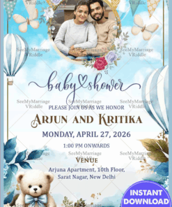 Delightful Baby Shower Invitation with Teddy Bear Theme and Add Photo Background