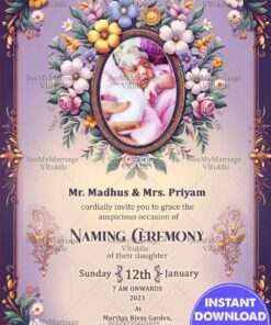 Golden Blossoms, Naming Ceremony Celebration with Purple Color Theme Background