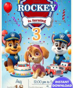 Paw Patrol Themed Birthday Bash Invitation for Rockey 3rd Celebration