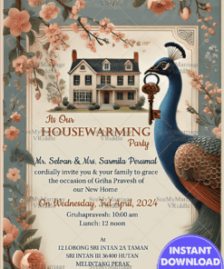 Peacock Key Theme Housewarming Party Invitation