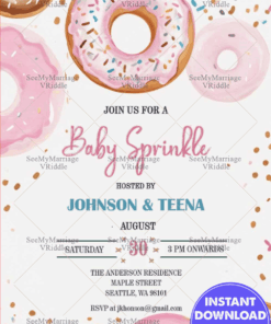 Playful Donut-Themed Baby Sprinkle Invitation with Pink Color Background