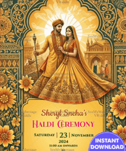 Radiant Haldi Ceremony Invitation with Yellow Color Theme and Floral Designs Background
