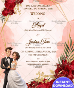 Romantic Christian Wedding Invitation with Red Roses Theme Background
