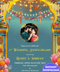 Vibrant Wedding Anniversary Invitation with Floral Patterns and Add Photo Background