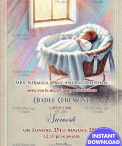 Dreamy Baby Watercolor Cradle Invitation card with Sunlit Theme Background