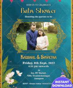 A Beautiful Baby Shower Invitation with Teal Blue Theme and Add Photo Frame Background