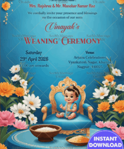 Adorable Weaning Ceremony Invitation with Blue Theme and Daisies Flowers Background