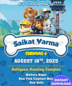 Adventurous Paw Patrol Theme Birthday Party Invitation with Blue Color Background