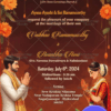 Auspicious Telugu Wedding Invitation with Golden Fonts Theme and Floral Motifs Background