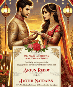 Beautiful Floral Arch Engagement Invitation with Sunset Theme Background