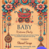 Colorful Baby Welcome Party Invitation with Floral Theme and Hanging Decor Background