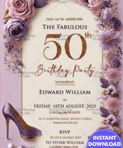 Gorgeous Lady 50th Birthday Bash Invitation with Lavender Theme Background
