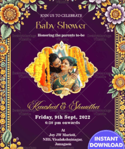 Purple Theme Baby Shower Invitation with Floral designs and Add Photo Background