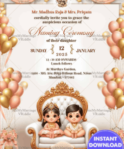 Splendid Twins - Naming Ceremony Invitation of Boy, Girl with Balloon Theme and Pristine Cream Color Background